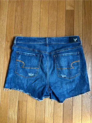 American Eagle Hi Rise Shortie Distressed Stretch Womens Jean Denim 14 Blue thumbnail 4