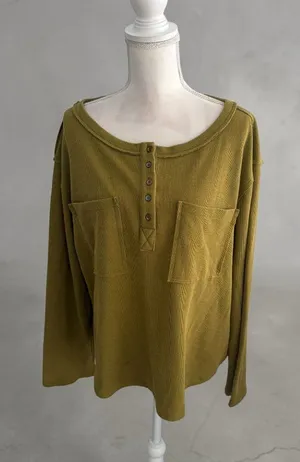 POL Waffle Knit Martini Green Long Sleeve Top Size Large thumbnail 1