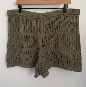 Aerie XL NEW Crochet Open Knit Shorts Olive Green Resort Vacation Tropical thumbnail 1