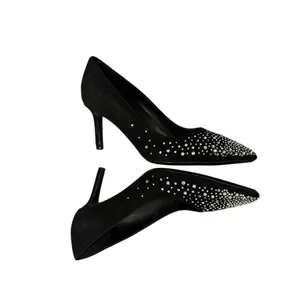 Aquatalia Black Embellished Rhinestone Pointed Toe Pumps Wedding Guest Shoes thumbnail 4