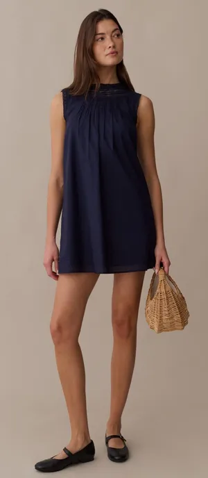 NWT Sorella Tally Cotton Mini Dress size Medium M navy blue embroidery Few Moda thumbnail 1