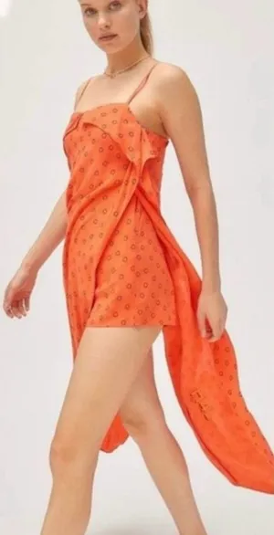 Urban‎ Outfitters Ooh La La Orange Red Rouge Side-Slit Romper Overlay Maxi Dress thumbnail 1