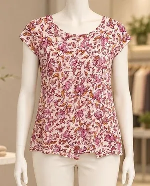 Haute Hippie Style Womens Top Floral Linen Button Back Cap Sleeve Pink Medium thumbnail 1