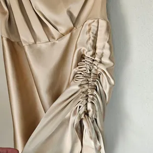 RETROFÊTE Nadia One-shoulder Ruched Stretch-Silk Satin Mini Dress Sz L Champaign thumbnail 7