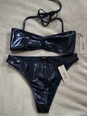 Nasty Gal Metallic Navy Bandeau Bikini Set thumbnail 5