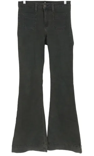 Just Black Jeans Womens 28 Flare Dark Olive Green High Rise Patch Pocket thumbnail 1
