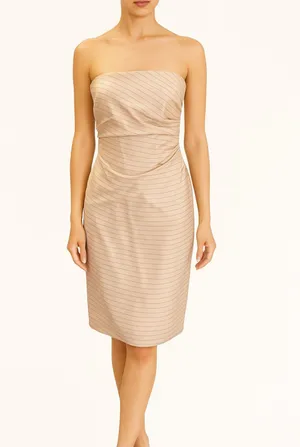 Kay Unger NWT Silk Strapless Ruched Blush Pinstripe Cocktail Dress Size 6 thumbnail 10