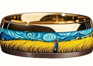 Van Gogh Starry Night & Wheat Field Art Ring - Retro Stainless Steel Size 13 thumbnail 1