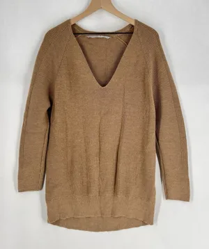 Athleta Hanover Sweater‎ Womens Size M Extra Fine Merino Wool Blend V-Neck Brown thumbnail 1