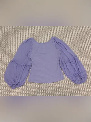 Anthropologie Balloon-Sleeve Smocked Top size Small lavender thumbnail 4