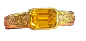 18K GE Ring Rectangular Yellow CZ Rhinestone Bezel Engraved Etched Size 7.75 Gold thumbnail 1