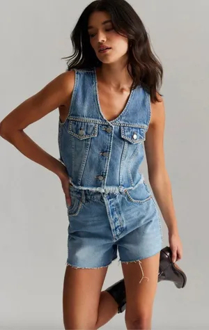 Rolla's Morgan AC/DC Vest Stud Vintage Blue Womens Size Medium thumbnail 1