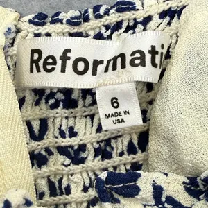 Reformation Christine Dress Navy Floral Tie Strap Mini Dress Size 6 USA Made thumbnail 2
