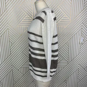 360 Sweater Jagger Sweater Stripe Crossback Knit‎ Linen White Brown Size Medium thumbnail 6