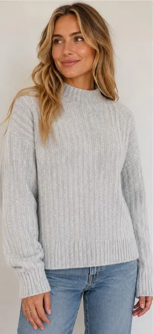 LOFT Light Gray Ribbed Turtleneck Sweater thumbnail 1