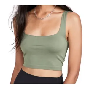 Women's Free People Green Seamless Square Neck Crop Tank Top M thumbnail 2