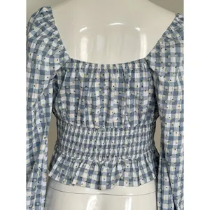 Rose & Grey Women’s M Gingham Peasant Crop Top Long Sleeve Cottagecore Floral thumbnail 4