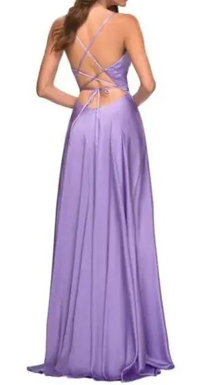 LA FEMME Sleeveless Satin Gown in Lavender Size US 2 thumbnail 2