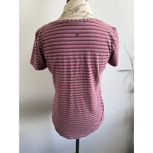 Lululemon Striped V-Neck T-Shirt Top‎ Pink Purple Women's Athletic Casual thumbnail 2