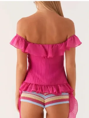 Peppermayo Exclusive Dylan Off Shoulder Ruffle Top Fuchsia New with Tags W2509 thumbnail 3