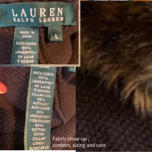 Vtg Y2k Lauren Ralph Lauren Brown Lambswool W/Faux Fur Collar Cardigan (L) thumbnail 11