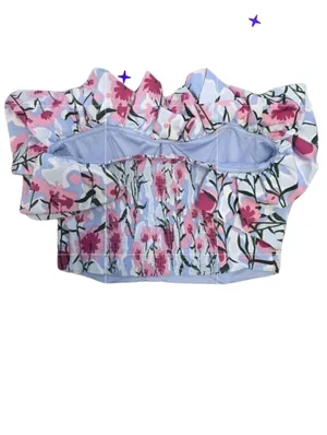 Entro Womens Tube Top Crop Size Large Floral Ruffled White Pink Blue Wedding Feminine thumbnail 2