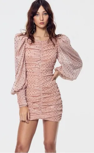For Love And Lemons Champagne Pink La Villette Long Sleeve Mini Dress Size S thumbnail 1