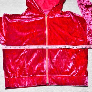 Fabletics Crushed Velour Full Zip Hoodie Jacket Size‎ S Red Strawberry New thumbnail 13