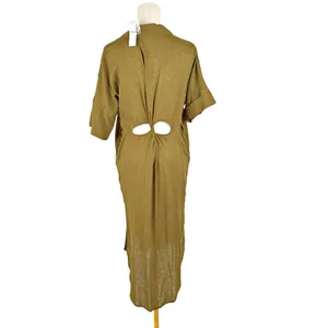 Anthropologie The Lucia Sheer Midi Dress Linen Olive Green XS NWT thumbnail 4