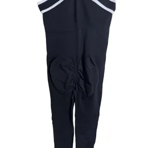 Women's Black Crisscross Halter Jumpsuit Size S White Trim Workout Unitard NWT thumbnail 4