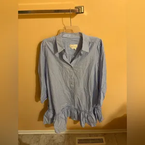 Anthropologie Sally Blue Striped Tunic Shirt Dress thumbnail 3