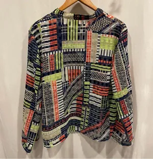 Groovy Ruby Rd. Metallic geometric avocado and tomato salad color sheer blouse thumbnail 3