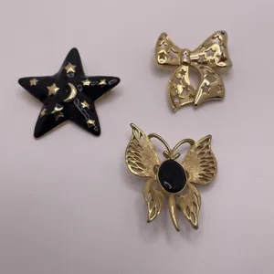 Lot Of 3 Vintage - Modern Brooch Pins Gold Tone / Black - Bow, Butterfly, Star thumbnail 7