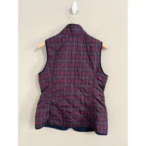 Talbots Quilted Puffer Vest Womens Small Plum Navy Plaid Full Zip Stand Collar thumbnail 4