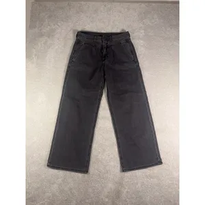 American Eagle Wide Leg Crop Black Washed Jeans Vintage Style Waist 6 Short thumbnail 2