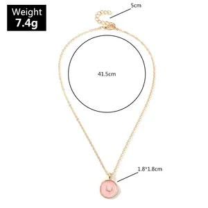 Pink Recumbent Crescent Moon Charm Necklace Gold Chain w/ Celestial Pendant thumbnail 3