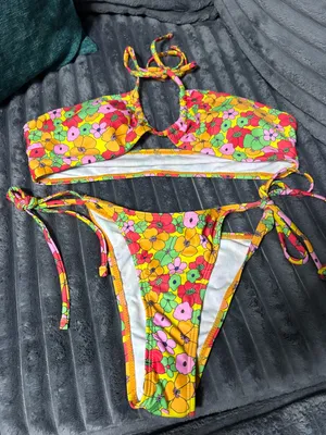 Source Unknown Floral Multi Color Bikini Set thumbnail 1