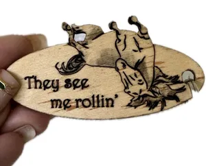 Unbranded Horse Lovers Laser "They See Me Rollin" Engraved Wooden Oval Key Ring thumbnail 1