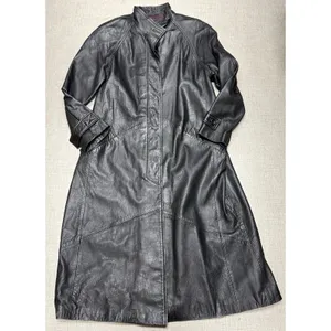 Vintage Black Leather Trench Coat Women Size L Good Longline Matrix Goth‎ thumbnail 2