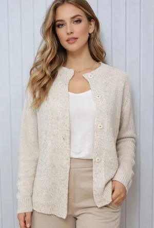 Lamberto Losani Linen Silk Blend Elegant Beige‎ Women's Cardigan Size S thumbnail 1