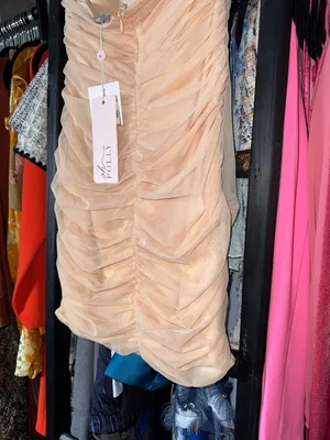 Oh Polly Nude Ruched Mesh Strapless Mini Dress Bodycon UK12 US8 New NWT thumbnail 8