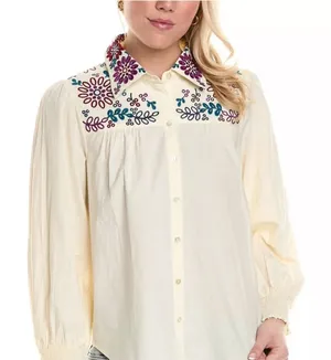 NWT ROLLER RABBIT Veda Embroidered Noemie Button Down Blouse Ivory size‎ Small thumbnail 1