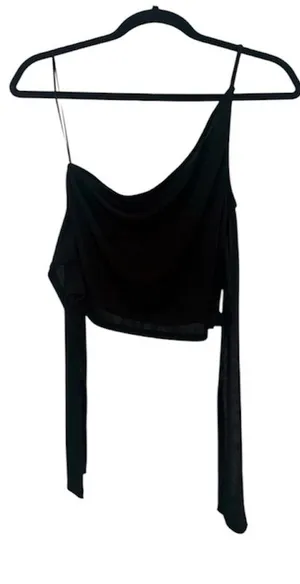 Urban Outfitters Black Long Sleeve One Shoulder Cold Shoulder Top Size Large thumbnail 1