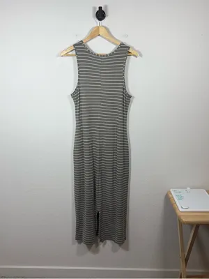 Marine Layer Women’s Lexi Rib Daytime Midi Dress in Green/Ivory Stripe L thumbnail 9