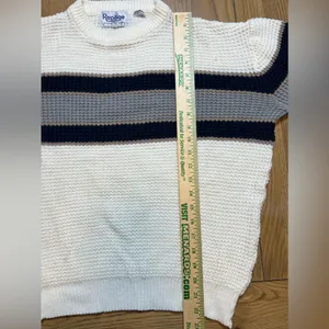 Vintage Striped White And Blue Women’s Sweater by‎ Repage Large thumbnail 3