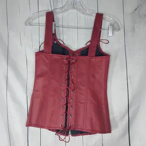 Charmian Renisssnce Red Faux Leather With Boning Corset Top with Zipper And Lace thumbnail 7