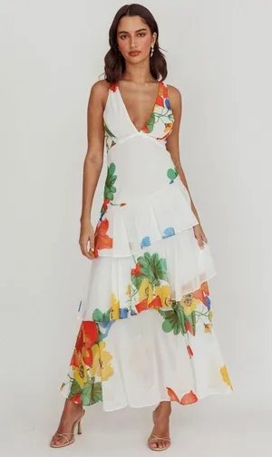Selfie Leslie *NWT* Saints & Secrets Veda Strappy Back Ruffle Maxi Dress White thumbnail 3