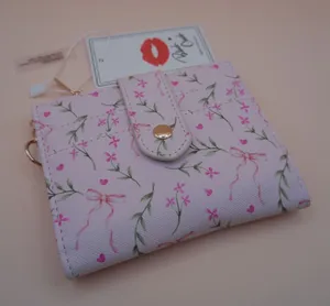 Blush Crush‎ Pink Floral Bow Vegan Leather Wallet NEW thumbnail 1