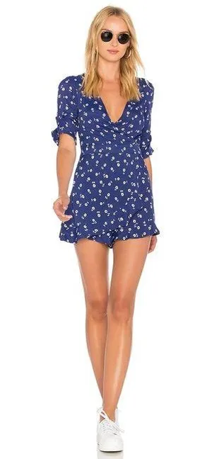 For Love & Lemons Blue Floral Romper thumbnail 1