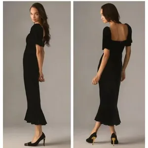 RHODE Sweetheart Velvet Ramona Slim Midi Dress in Jet Black Size 4 New with Tags thumbnail 3